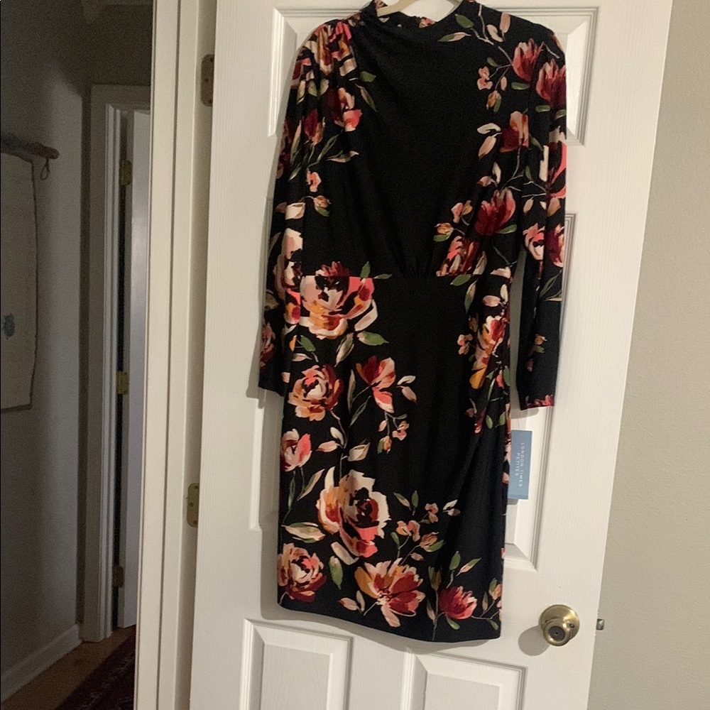 London Times Black Floral Long Sleeve Dress